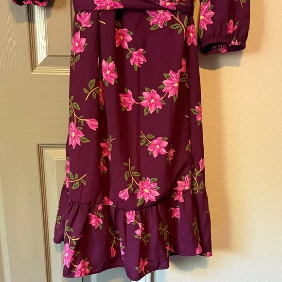Draper James Plus Size Plum Floral Wrap Dress with Ruffles - Picture 9 of 12